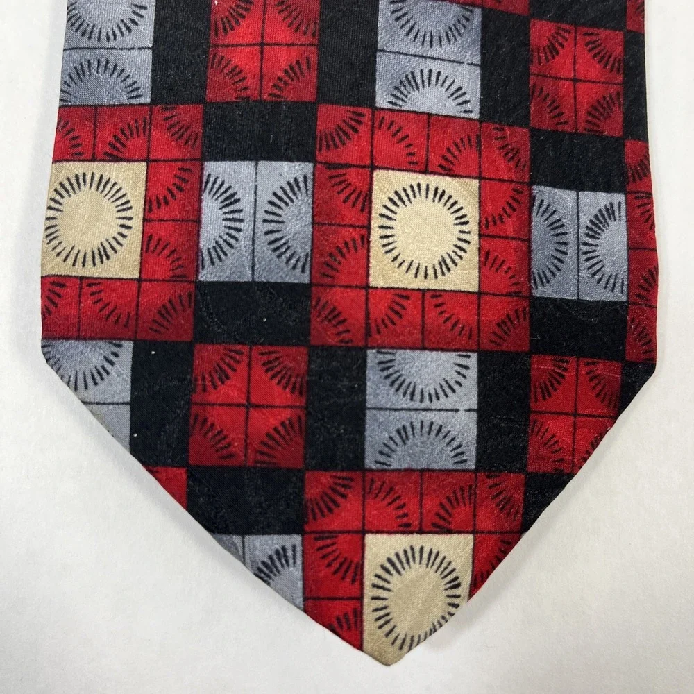 J Blades and Co Mens Tie 4 in W x L 63 in Silk Red Black Silver Blue